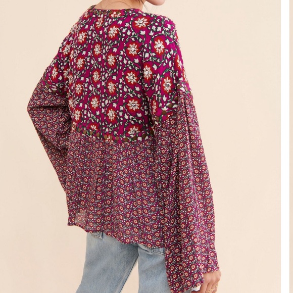 Free People Malia Embellished Printed Baby Doll Jacket Top Dark Red Medium - Picture 15 of 15